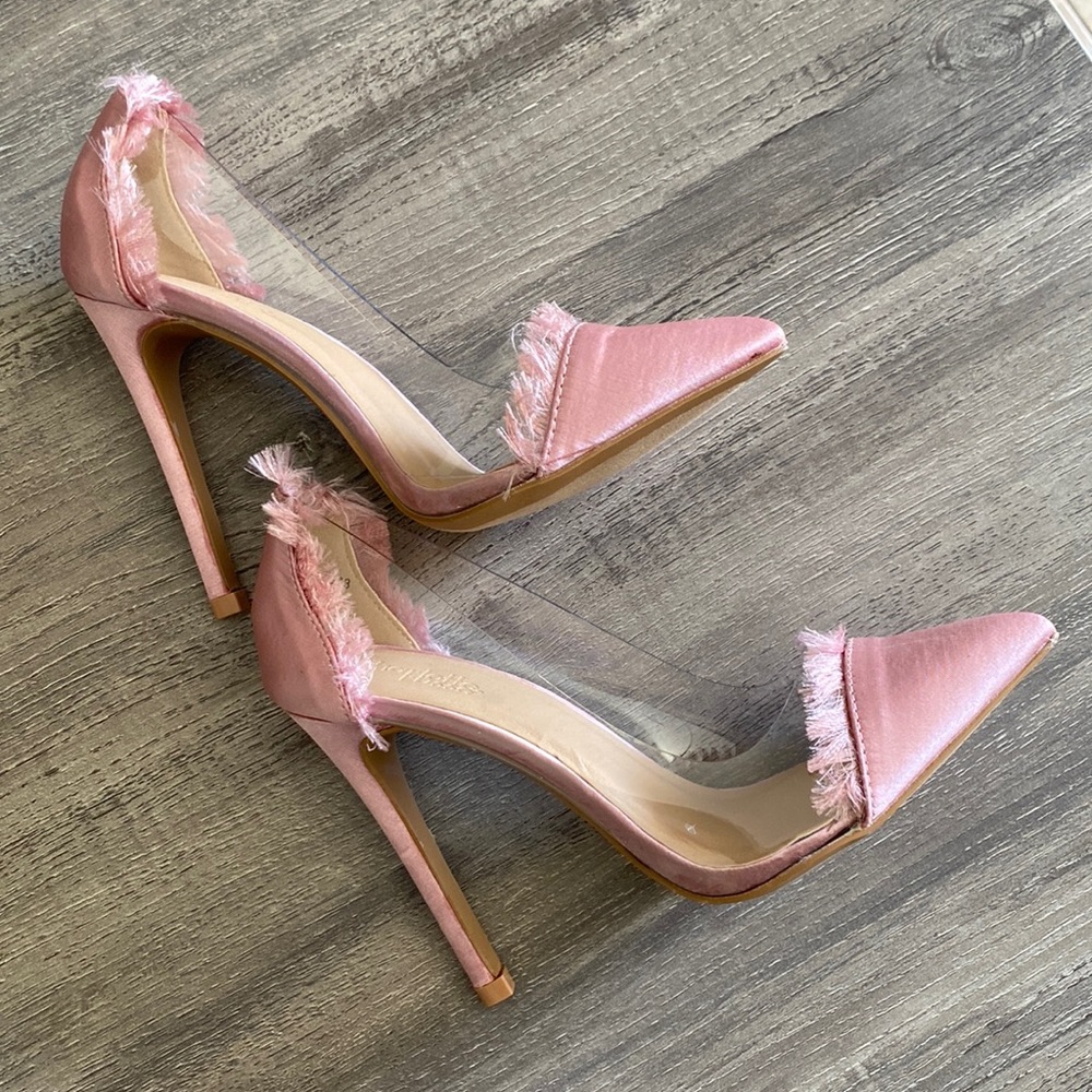 Pink silk/transparent pumps. Brand new never worn!